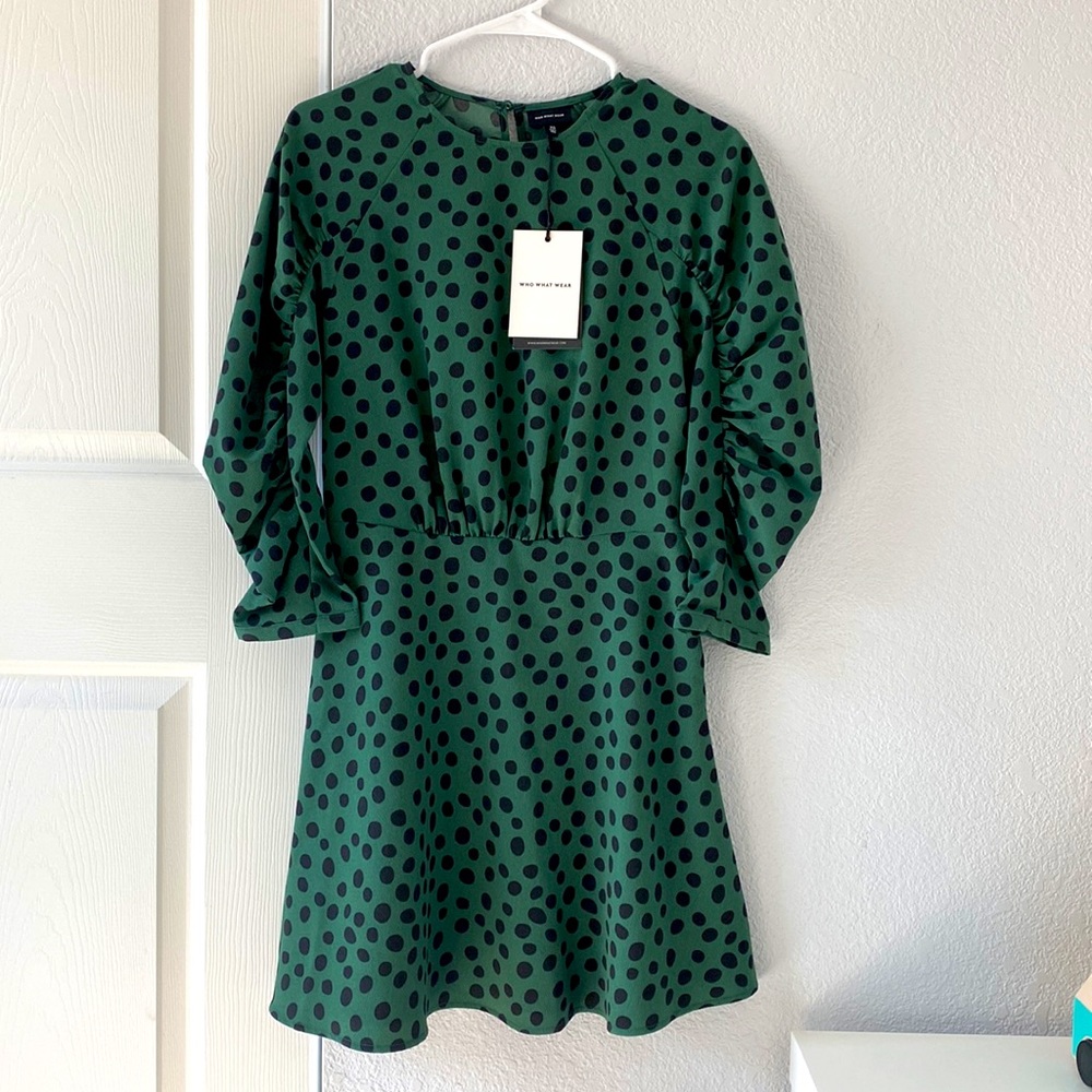 WHO WHAT WEAR green polka dot dress BNWT